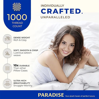 Thread Spread 100% Egyptian Cotton King Size Pillow Cases Set of 2 - Luxury 1000 Series Paradise Collection Pillow Cases King Size (White), Soft Cooling Hotel Egyptian Cotton Pillowcases
