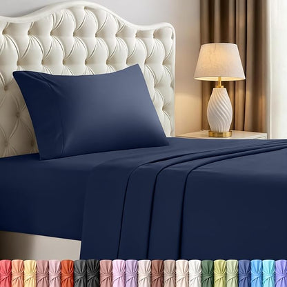 Utopia Bedding Twin Sheet Set – 3 Piece Bed Sheets for Twin Size Bed, Soft and Breathable Microfiber, Includes 1 Fitted Sheet, 1 Flat Sheet and 1 Pillowcase (Navy Blue)