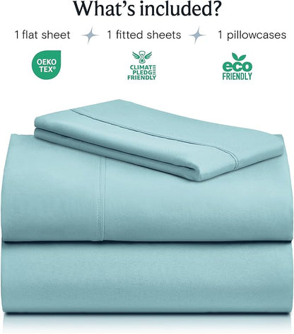 LuxClub 3 PC Sheet Bed Sheets Deep Pockets 18" Eco Friendly Wrinkle Free-Kids-Fitted Sheets Hypoallergenic Anti-Bacteria Machine Washable Hotel Bedding Silky Soft - Aqua Twin