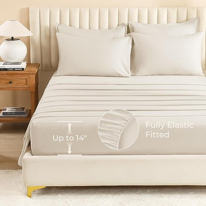 Litanika Beige Bed in a Bag Full - 7 Pieces Full Size Comforter Sets Bedding Comforter Sets, Solid Fluffy Bed Set with Comforter, Sheets, Pillowcases & Shams