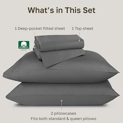 California Design Den Luxury 100% Cotton Sheets Queen Size - Buttery Soft 800 Thread Count Sateen, Deep Pocket Sheets, Durable Bedding Set - Grey