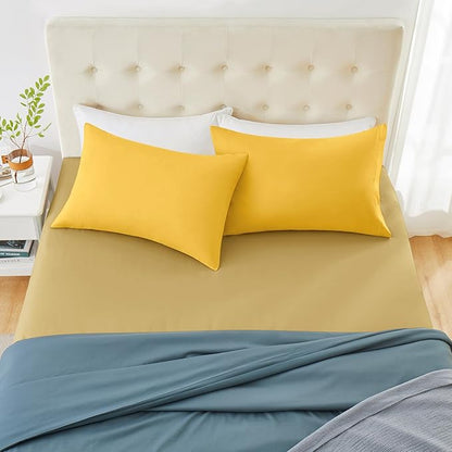 MILVOWOC 2Pcs Brushed Microfiber Standard Pillowcases - 20 x 26 Inch, Yellow Pillow Case Set Non Slip Envelope Pillow Cover with Moisture Absorption and Anti-Wrinkle