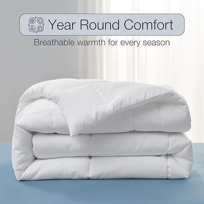 Casual Living Duvet Insert Queen Comforter Cooling Blanket Lightweight Hypoallergenic Reversible White Comforter with Box Stitching Fluffy Bedding Down Alternative Machine Washable, Queen, White