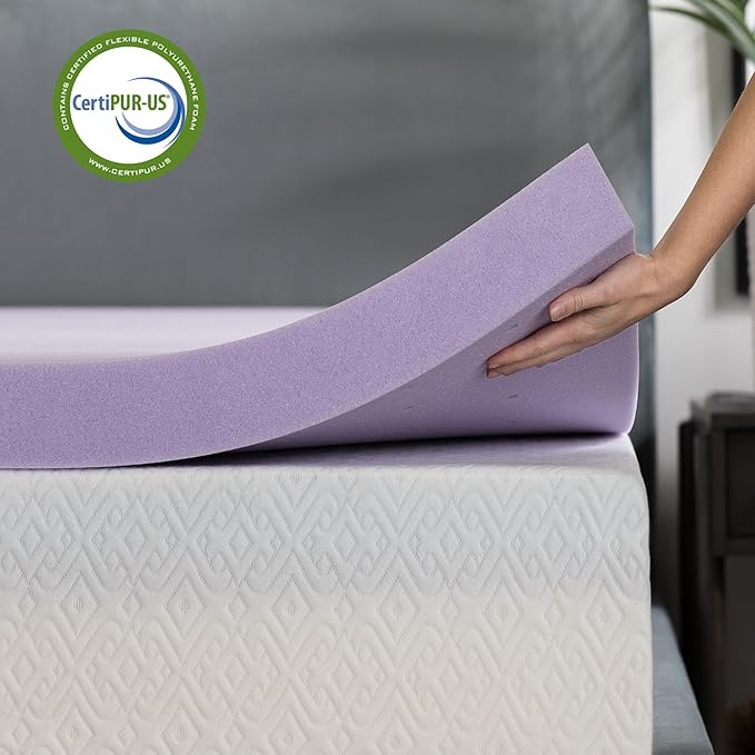 Lucid 3 Inch Lavender Memory Foam Mattress Topper, California King Size – Essential Oil Infusion – Deep Plush Feel, Pressure-Relieving Bed Topper – Ventilated and Breathable – CertiPur Certified