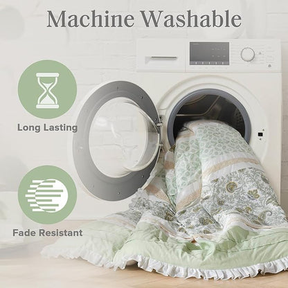 Madison Park King Comforter Set Cottage Cotton Comforter for King Size Bed, All Season, Lightweight King Cotton Bedding Include Shams, Bedskirt & Décor Pillows, Dawn, King Sage Green 9 Piece