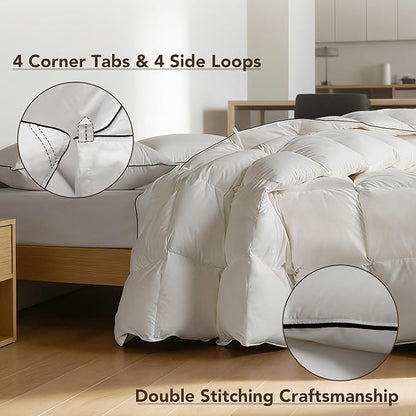 Goose Feather Down Fiber Comforters California King Size, Extra Fluffy White Duvet Insert, Ultra-Soft, Breathable, Noiseless, All Season Hotel Luxury Bedding Comforters 104"x96"
