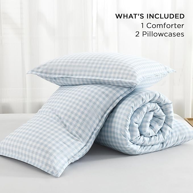 Andency Blue Checkered Comforter King(104x90Inch), Plaid Gingham Buffalo Grid Bedding Comforter Sets for Boys Kids Teens, 3 Pieces Lightweight Polyester Geometric Preppy Bed Set