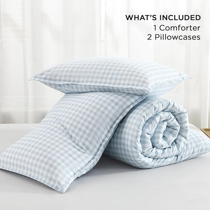 Andency Blue Checkered Comforter King(104x90Inch), Plaid Gingham Buffalo Grid Bedding Comforter Sets for Boys Kids Teens, 3 Pieces Lightweight Polyester Geometric Preppy Bed Set