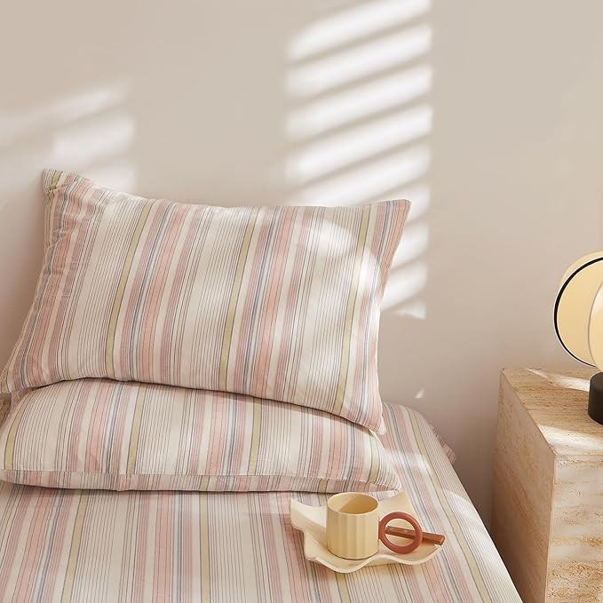 EAVD Striped Comforter Set Full Multi-Color Striped Bedding Comforter Set 3 Pieces Farmhouse Geometric Bedding Set with 2 Pillowcases for All-Season Soft Fluffy Lightweight