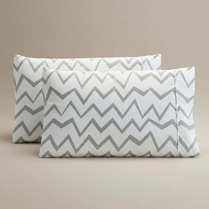 Elegant Comfort Luxury Ultra-Soft 2-Piece Pillowcase Set - 1500 Premium Hotel Quality Microfiber Double Brushed - Wrinkle Resistant, King Size, Chevron Pattern Gray