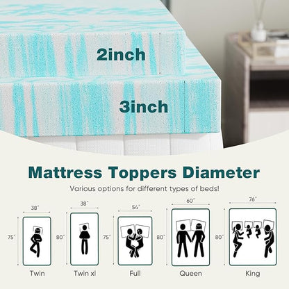 Sweetcrispy Mattress Topper Full, Memory Foam 2 Inch Thick Gel Infused Cooling Toppers Pad for Full Size Bed, Sleeper Sofa, RV, Camper, CertiPUR US, Breathable