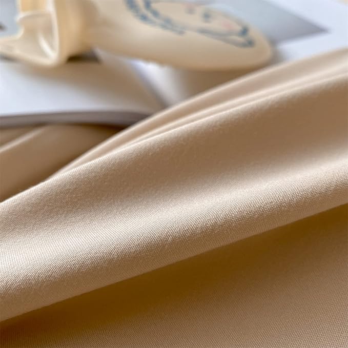 Chic Ruffle Lace Polyester Duvet Cover Set - Luxury Premium Champagne Bedding-2 Piece Twin Duvet Cover with Zipper Closure -Ultra Soft and Light Weightt (Champagne, Twin)-NO Including Comforter