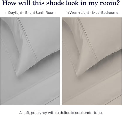 California Design Den King Size Pillowcase Set - 400 Thread Count, 100% Cotton Sateen, Set of 2 Pillow Covers, Soft and Breathable - Light Grey