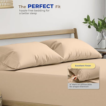Thread Spread 100% Egyptian Cotton King Size Pillow Cases Set of 2 - Luxury 600 Series Bliss Collection Pillow Cases King Size (Taupe), Soft Cooling Hotel Cotton Pillowcases, Sateen Finish