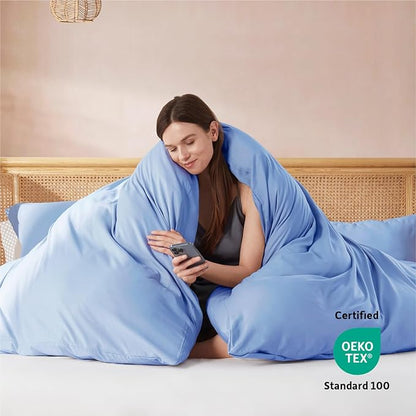 Nestl Twin Duvet Cover Set - Soft Double Brushed Calm Blue Duvet Cover Twin/Twin XL, 2 Piece, with Button Closure, 1 Duvet Cover 68x90 inches and 1 Pillow Sham