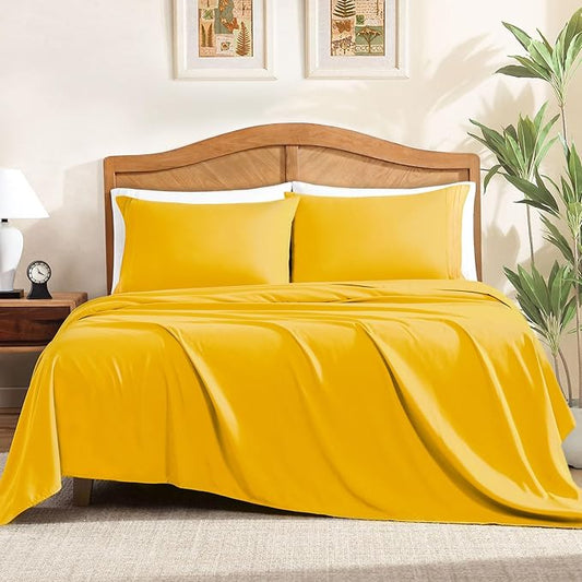 ClevaHome Twin Sheets Set, 3-Piece Twin Size Sheets, Lightweight & Super Soft Easy Care Microfiber– Shrinkage & Fade Resistant Bedding Set with 14'' Deep Pockets (Mustard)