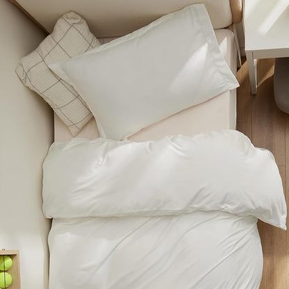 Bedsure Duvet Cover Twin/Twin XL Size - Soft Double Brushed Bedding Set for Kids & Adults, Zipper Closure, 2 Pieces, Includes 1 Duvet Cover (68"x90") & 1 Pillow Sham, NO Comforter, Cream White