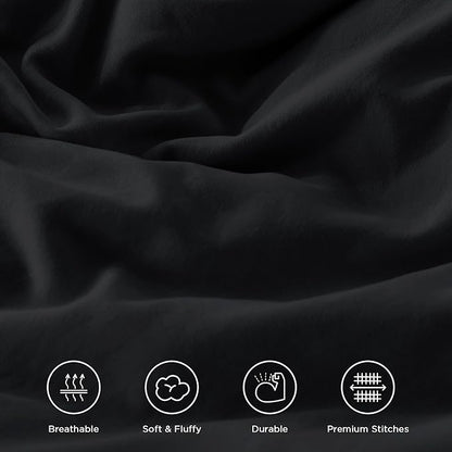 Andency Black Twin Size Comforter Set(66x90Inch), 2 Pieces Fluffy Farmhouse Shabby Chic Ruffle Bedding Comforter Sets, All Season Soft Lightweight Polyester Bedding Set for Kids