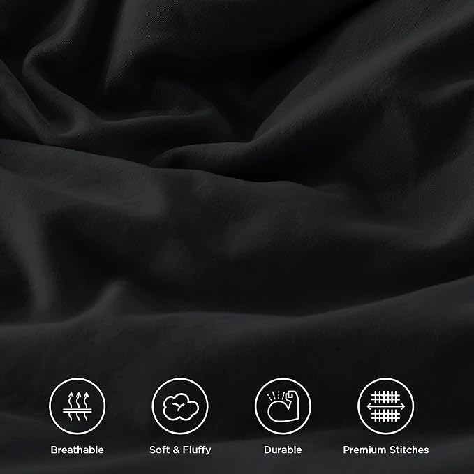 Andency Super King Ruffle Comforter Set, 3 Pieces Thick Shabby Chic Farmhouse Bedding Set, Lightweight Soft Cozy Oversized King Comforter Set 120x120 for Adults (1 Comforter 2 Pillowcases), Black