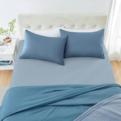 MILVOWOC 2Pcs Brushed Microfiber King Pillowcases - 20 x 36 Inch, Slate Blue Pillow Case Set Non Slip Envelope Pillow Cover with Moisture Absorption and Anti-Wrinkle