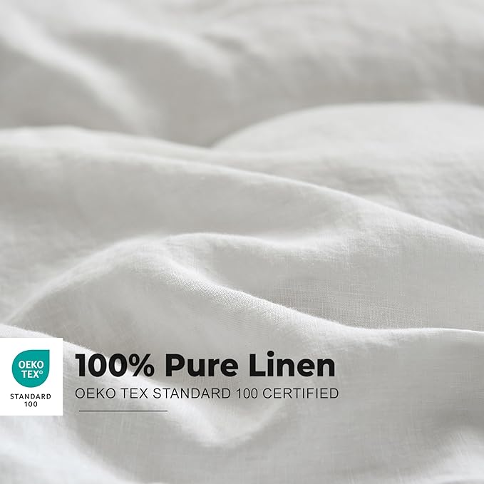 Simple&Opulence 100% Washed Linen Duvet Cover with Embroidered, 3 Pieces Soft Farmhouse Comforter Set with Button Closure,1 Duvet Cover and 2 Pillowshams(Queen, White)