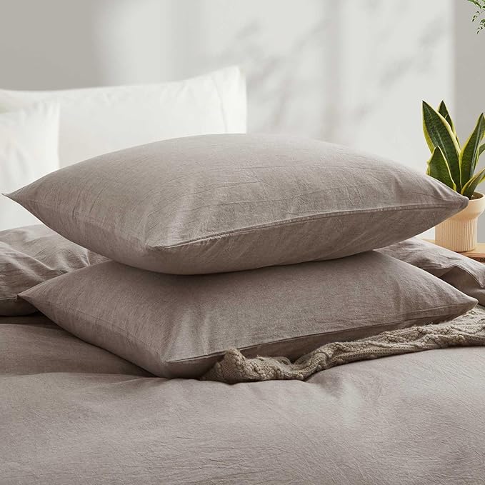 100% Cotton Duvet Cover Queen Size, Mauve Brown Linen-Like Natural Bedding Set with Zipper Closure (No Comforter), Queen Size, Duvet Cover (90"x90") x 1, Pillowsham(20"x26") x 2