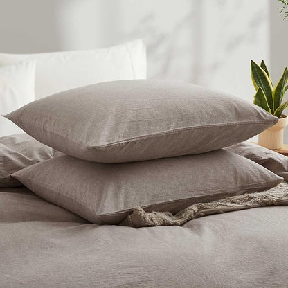 100% Cotton Duvet Cover Queen Size, Mauve Brown Linen-Like Natural Bedding Set with Zipper Closure (No Comforter), Queen Size, Duvet Cover (90"x90") x 1, Pillowsham(20"x26") x 2