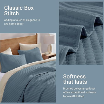 WRENSONGE Twin Quilt-2 Pieces Lightweight Bedspreads Oxford Blue Twin Quilt Bedding Set for All Seasons, Soft Summer Coverlet Suitable for Bed, Couch, Quilt Blanket