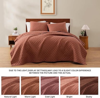 WRENSONGE Queen Quilt-3 Pieces Weave Autumn Leaf Bedspreads Queen Size Quilt Bedding Set for All Seasons, Soft Summer Coverlet with 2 Pillow Shams Suitable for Bed, Couch, Quilted Blanket
