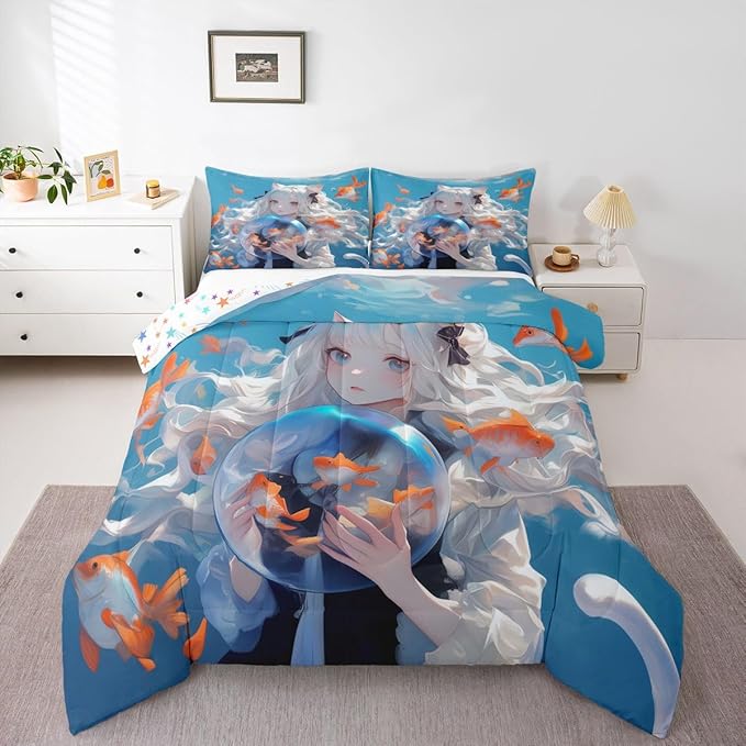 Erosebridal Anime Gifts Comforter Set for Anime Lovers - Japanese Girl Style Bedding Comforter Sets,Twin 2 Piece