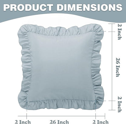 KKJIAF Ruffle Pillow Cases 26x26 Inches, Dusty Blue Square Ruffled Pillow Covers Set of 2, Microfiber Wrinkle Resistant Pillow Shams with Envelope Closure for Sofa Bed Living Room