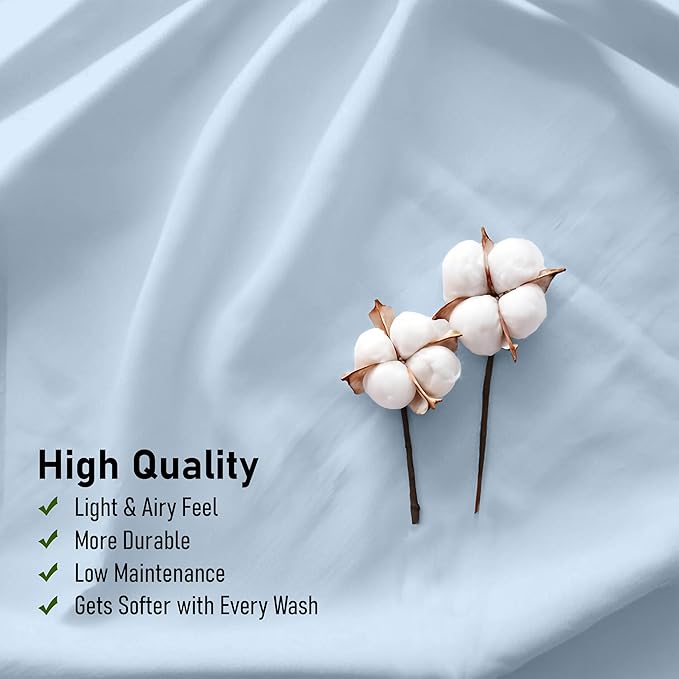 RUVANTI 100% Cotton Sheets – Split King Size Percale Bedding, Cooling & Breathable, Durable with a Crisp, Soft & Comfortable Feel, 16" Deep Pocket, 5-Piece Set, Baby Blue