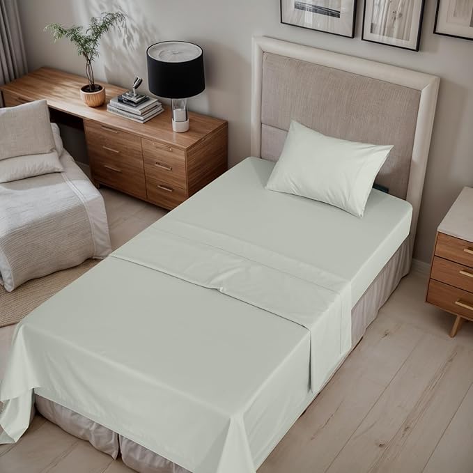 RUVANTI 100% Organic Cotton Sheets Twin XL, Percale Weave, GOTS Certified, 3-Piece Set, Deep Pocket 15", Crisp & Breathable, Soft Durable Bedding, Sábanas Algodón Orgánico – Mineral Gray