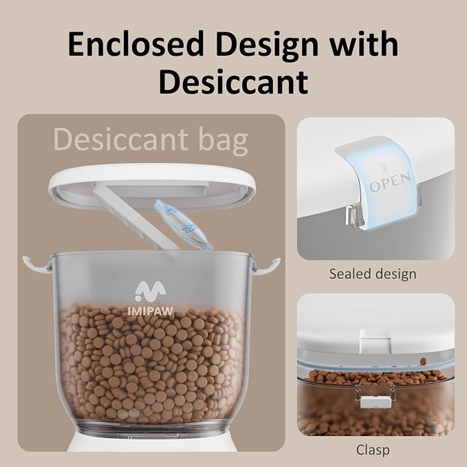 IMIPAW PET Automatic Cat Feeder: 4L Cat Food Dispenser Timed Precise Auto Feeder Programmable 1-6 Meals- Easy to Clean& Dual Power with Desiccant Bag Keeps Food Fresh- Reliable Pet Feeder for Cats
