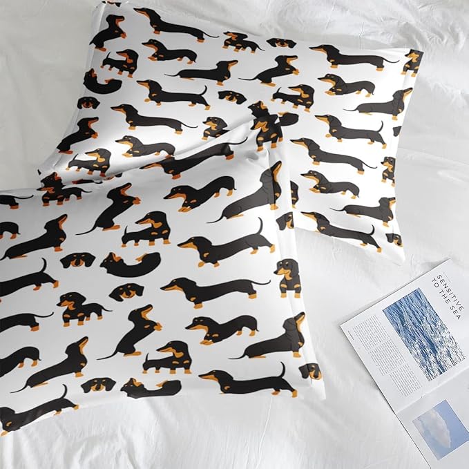 Comforter Set Twin Size, Dog Family Animal 5 Pcs Bedding for Kids and Adults, Happy Cute Dachshund Bed Sheet Sets with Fitted Sheet Pillowcase & Sham for Bedroom Bed Decor