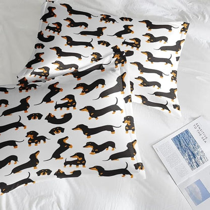 Comforter Set Queen Size, Dog Family Animal 7 Pcs Bedding for Kids and Adults, Happy Cute Dachshund Bed Sheet Sets with Fitted Sheet 2 Pillowcases & 2 Shams for Bedroom Bed Decor