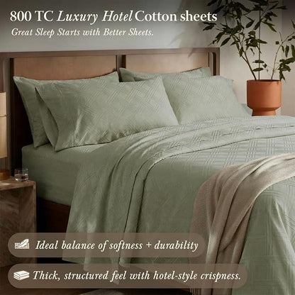 Threadmill Twin Sheets for Twin Mattress | 800 Thread Count Jacquard Celine Sage Green Sheets | 100% Cotton 3 Piece Bed Sheets | Extra Long Staple Cotton | Cotton Sheet with Elasticized Deep Pocket