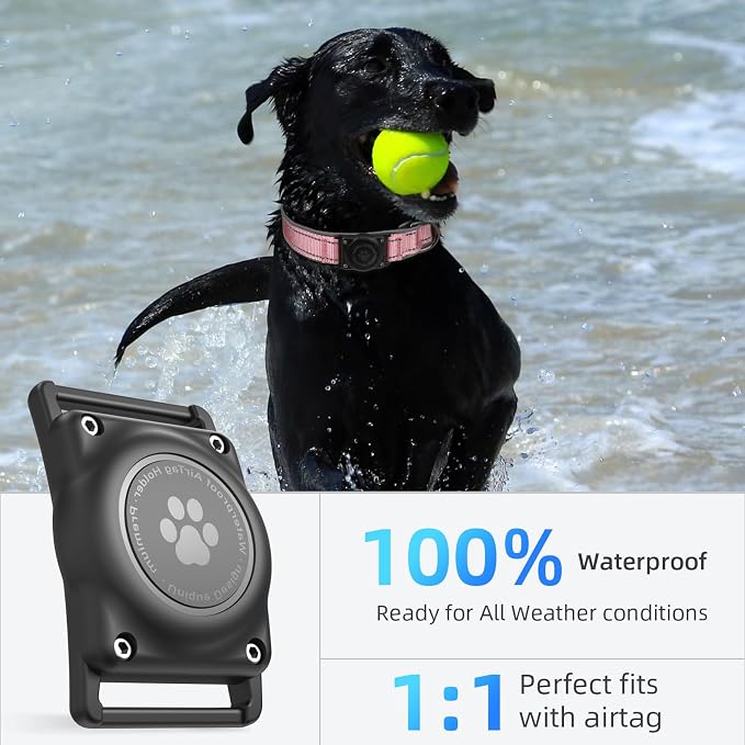 Upgrade Dog Collar with AirTag Holder, IP68 Waterproof, Pastel Pink, L | Built-in Water Resistant AirTag holder, 1000D Nylon, Reflective Stitching for Night Visibility, Soft padding for Comfort