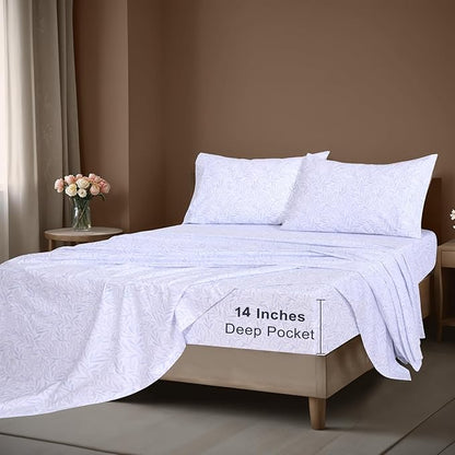 ZOYER 100% Cotton Sheets – California King Percale Bedding, Cooling & Breathable, Durable with a Crisp, Soft & Comfortable Feel, 14" Deep Pocket, 4-Piece Set, Blue Autumn