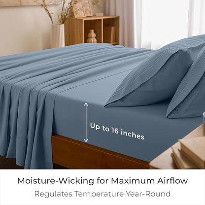 Mellanni King Sheet Set - 6-Piece Iconic Collection Bedding, (Including 4 Pillowcases), 16-Inch Deep Pocket, Easy Care, Extra Soft, Cooling Sheets, Brushed Microfiber - Blue Hydrangea