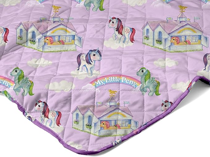 Northwest My Little Pony Vintage Pony Party Quilted Throw Blanket – Official Fleece Blanket Featuring Classic Ponies, Soft Lightweight Bedding for Bed, or Couch, 60 x 80 Inches