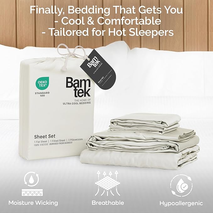 Viscose Bamboo Sheets King Size 4PC Set - Cooling Sheets for Hot Sleepers with Moisture Wicking Technology - Silky Soft 18 Inch Deep Pocket - Ivory 76"x 80"