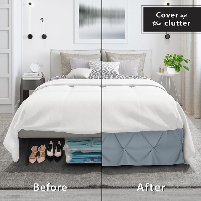 Nestl Stone Blue Bed Skirt Cal King Size, Pinch Pleat Cal King Bed Skirt, 14" Inch Drop Cal King Bedskirt, Hotel Quality Bed Skirts, Microfiber Bedskirt for Cal King Bed, Stone Blue Cal King Bed Skirt