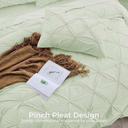 Sasttie California King Comforter Set, 7-Piece Bed in a Bag, Pintuck Bedding Sets for All Season, Includes Comforter, Flat Sheet, Fitted Sheet, Pillowcases and Pillowshams, Mint