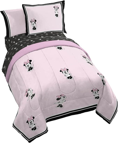 Jay Franco Kids Comforter Set Includes Sheets and Pillow Covers - Soft and Cozy Bed Set for Stylish Room Decor, Official Licensed Bedding, Multi - Minnie Mouse, 5 Piece Twin