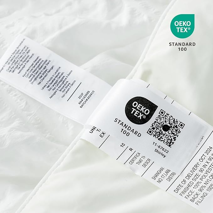Cozy Bliss Cooling Comforter Seersucker Plaid Queen Size, Q-Max 0.45 Lightweight Cooling Blanket, Breathable Silk Smooth Summer Bedding Quilt for Hot Sleepers Night Sweats White