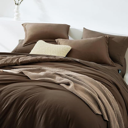 WRENSONGE Full Size Comforter Sets, 7 Pieces Chocolate Brown Bed in a Bag with Fitted Sheet, Flat Sheet, 2 Pillow Shams, 2 Pillowcases, Warm Bedding Sets for All Season