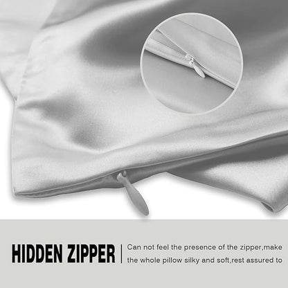 Silk Pillow Cases 2 Pack,Soft Breathable and Sliky Queen Size Pillow Cases Set of 2,Natural Mulberry Silk Pillowcase Set of 2 for Hair and Skin with Hidden Zipper (Silver Grey,20"X 30",2pcs)