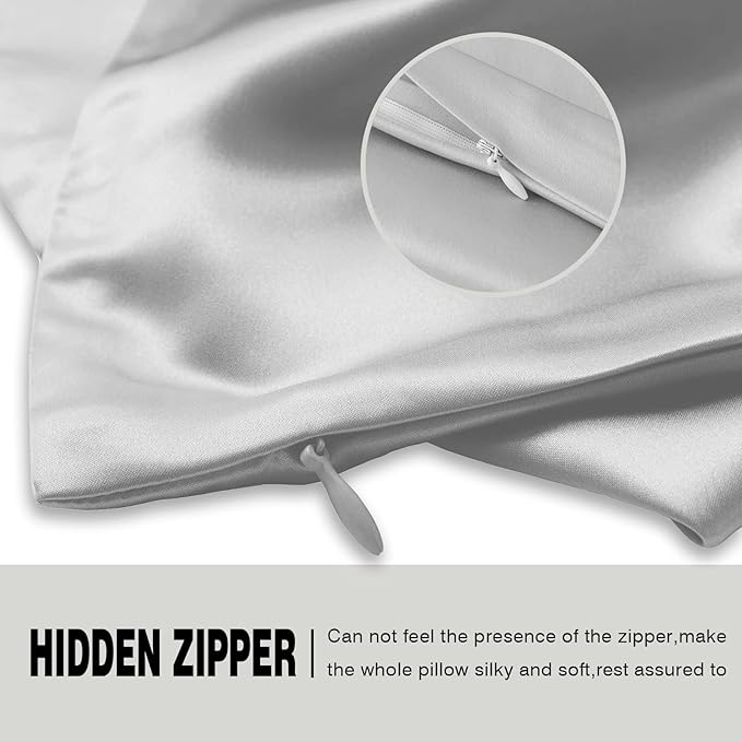 Mulberry Silk Pillowcase for Hair and Skin Standard Size 20"X 26" Pillow Case with Hidden Zipper Soft Breathable Smooth Cooling Silk Pillow Covers for Sleeping (Silver Grey,Standard,1Pcs)