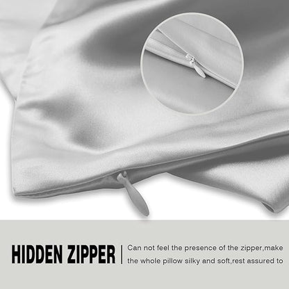 Mulberry Silk Pillowcase for Hair and Skin Standard Size 20"X 26" Pillow Case with Hidden Zipper Soft Breathable Smooth Cooling Silk Pillow Covers for Sleeping (Silver Grey,Standard,1Pcs)